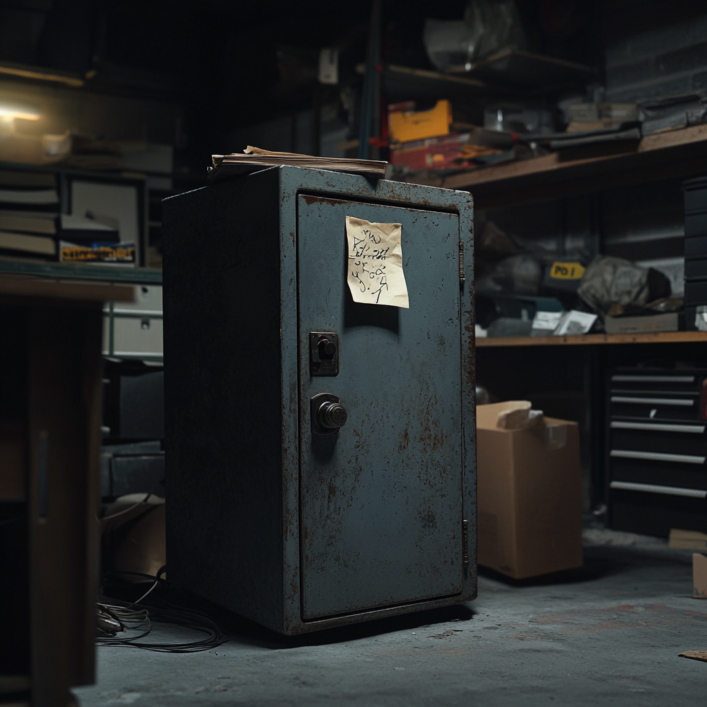 A safe with a note in the garage | Source: Midjourney