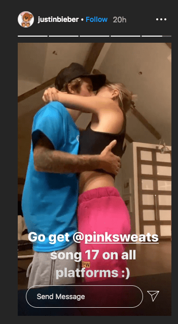 Justin Bieber shares an intimate moment with his wife, Hailey, while slowly dancing to Pink Sweat$ track "17." | Photo: Instagram story/ instagram.com/justinbieber