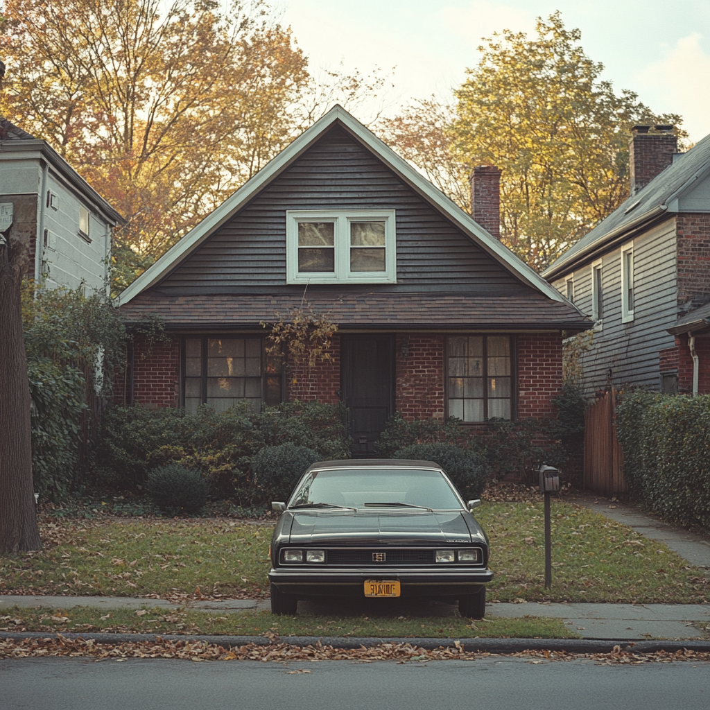 A car parked in front of a house | Source: Midjourney