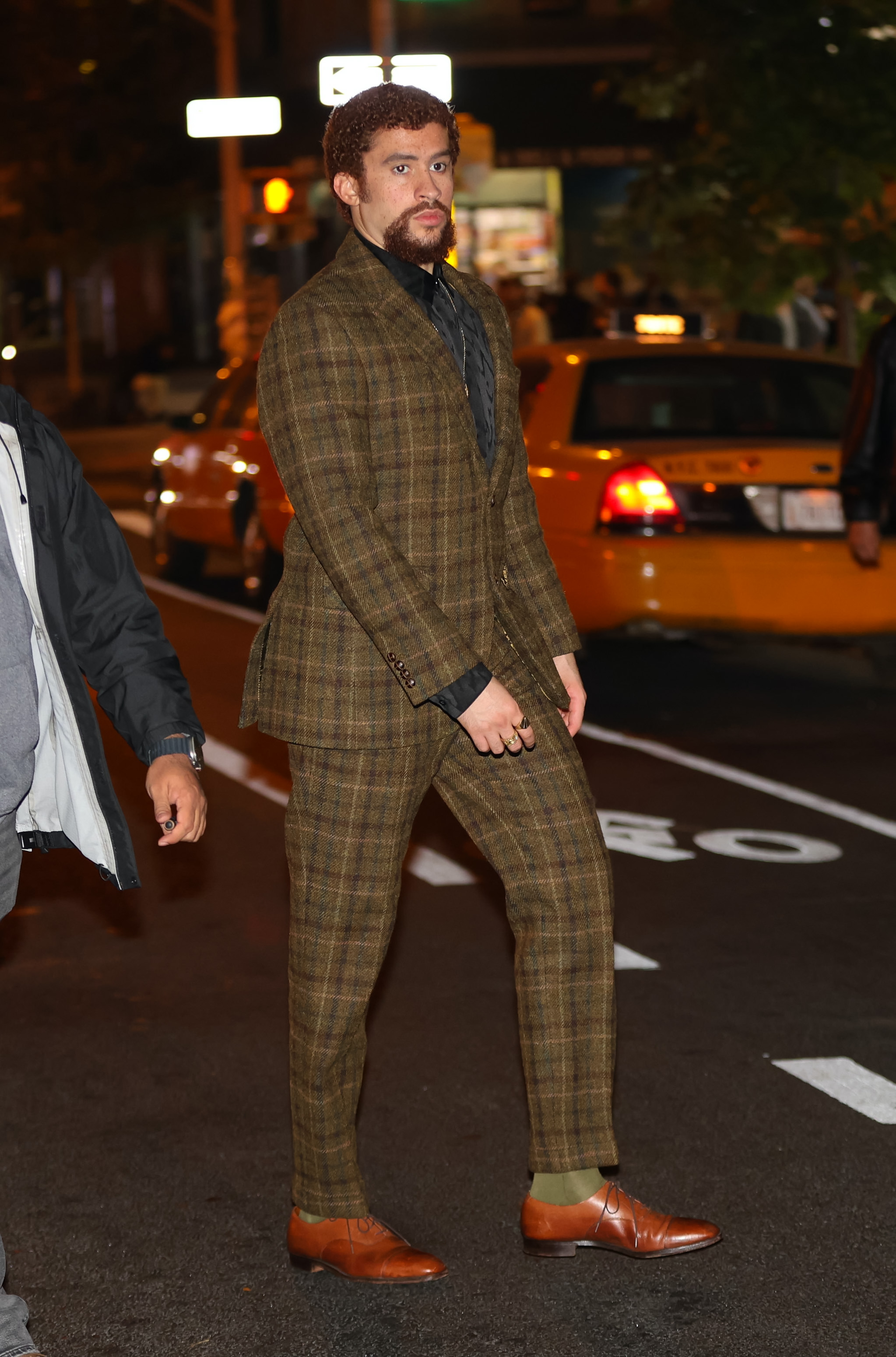 Bad Bunny is seen at the movie set of the "Caught Stealing" in New York City on September 25, 2024 . | Source: Getty Images