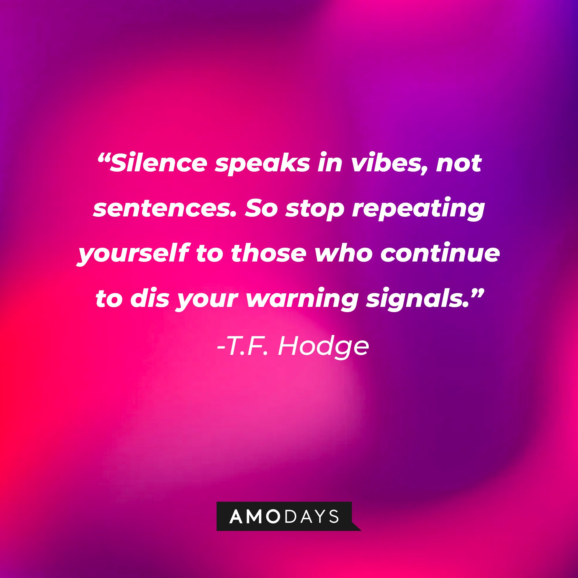 T.F. Hodge's quote:\\\\u00a0"Silence speaks in vibes, not sentences. So stop repeating yourself to those who continue to dis your warning signals."\\\\u00a0| Image: AmoDays
