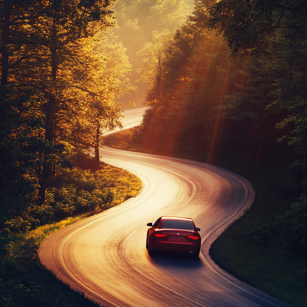 A speeding red car on a curvy road | Source: Midjourney