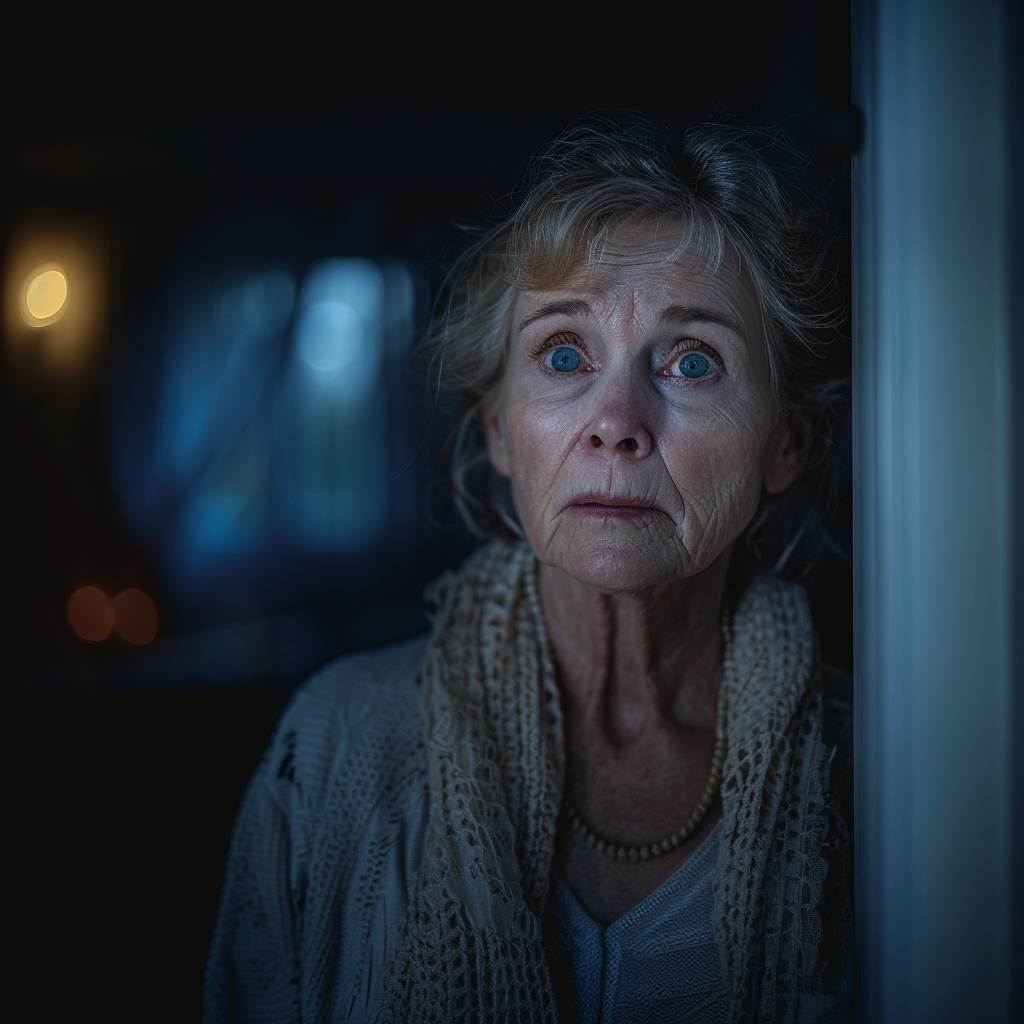 An older woman standing in a room late at night | Source: Midjourney