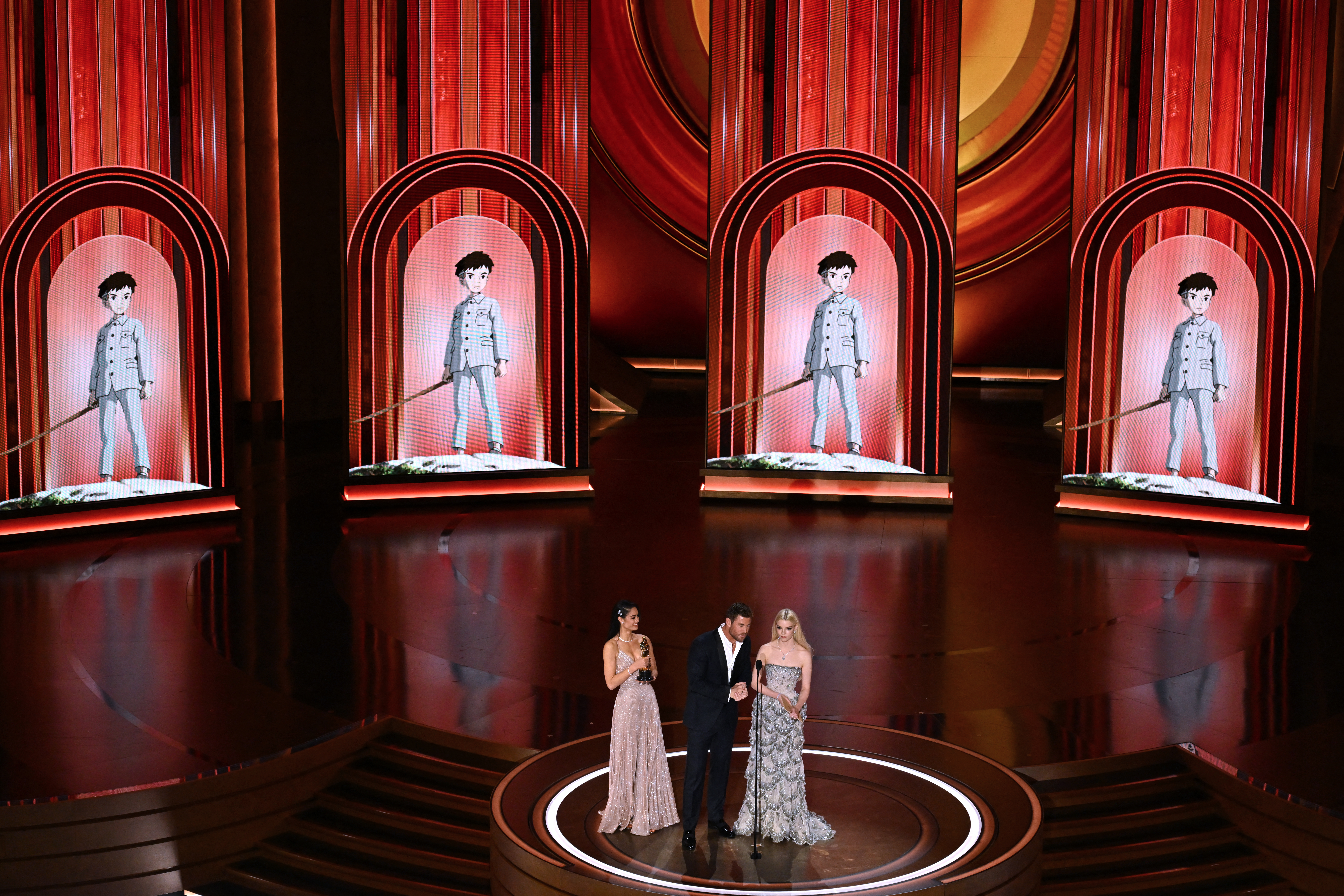 Chris Hemsworth and Anya Taylor-Joy present the award for Best Animated Feature Film for "The Boy and the Heron" during the 96th Annual Academy Awards on March 10, 2024 | Source: Getty Images