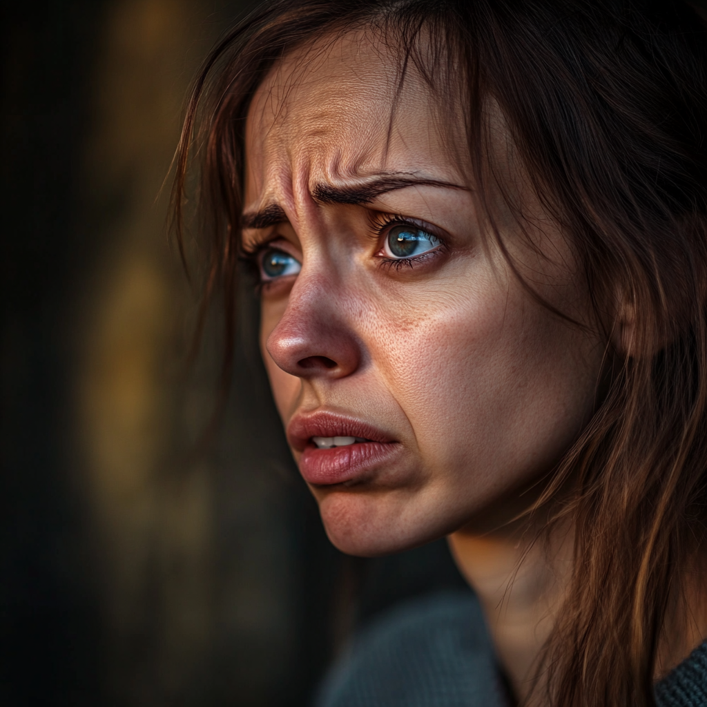 A distressed woman with her brows creased | Source: Midjourney