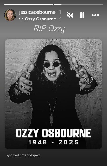 Ozzy Osbourne gesturing at the camera, from an Instagram Story dated July 22, 2025. | Source: Instagram/jessicaosbourne