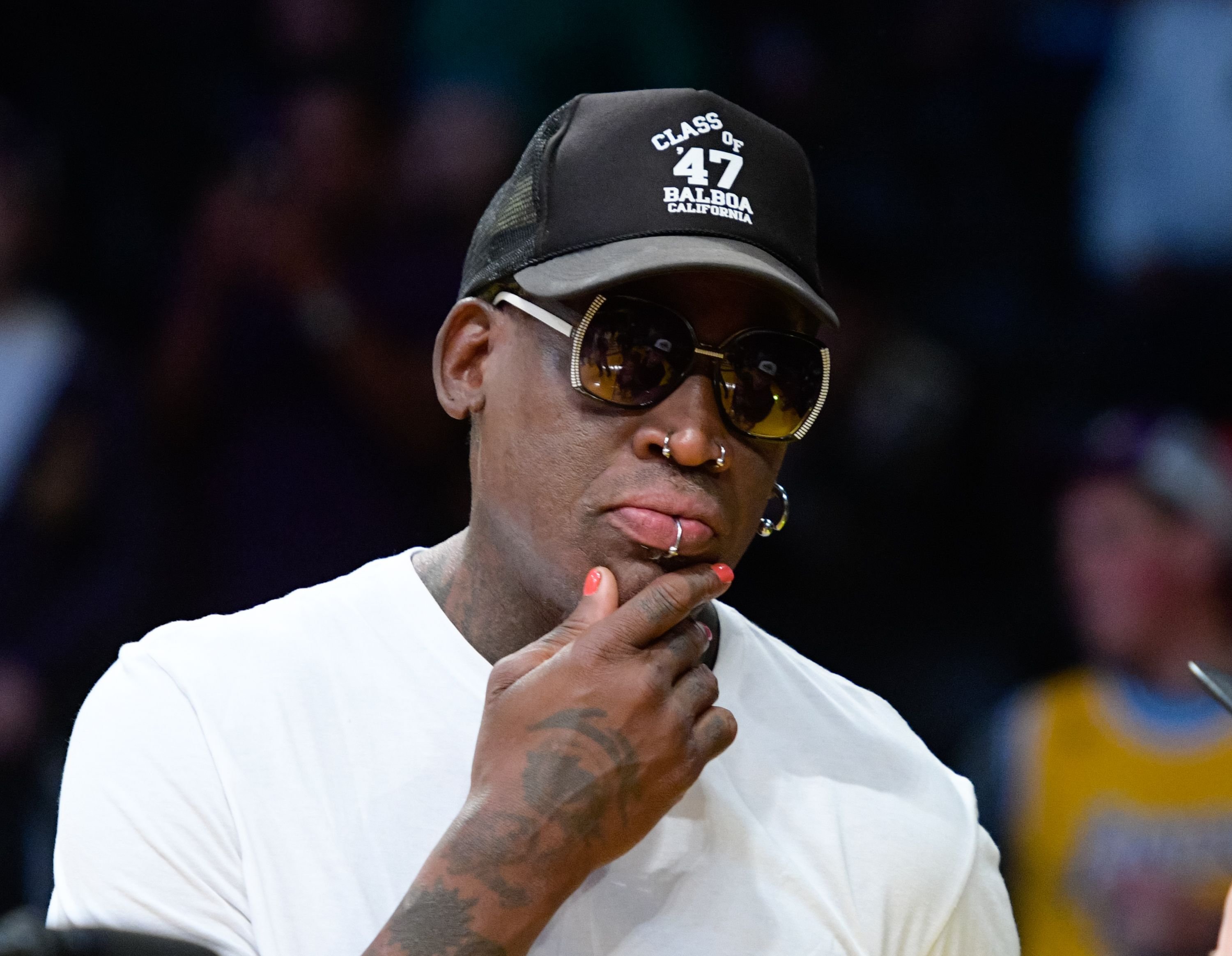 Dennis Rodman during a basketball game between the Golden State Warriors and the Los Angeles Lakers at Staples Center on November 25, 2016 in Los Angeles, California. | Source: Getty Images