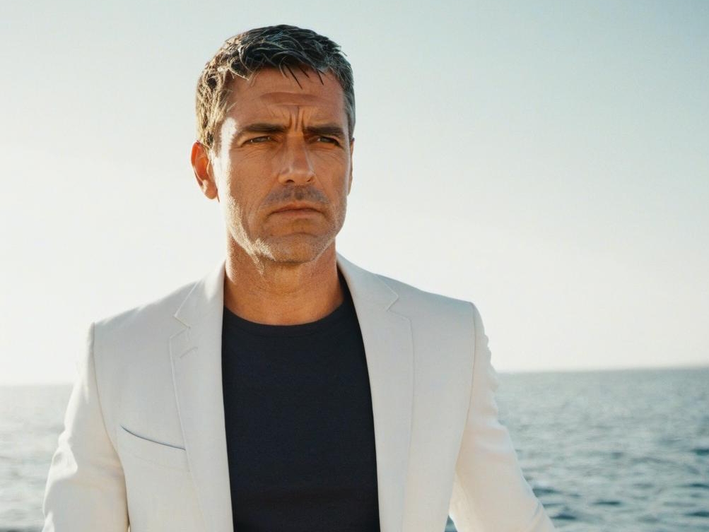 A man standing on the edge of the deck of a yacht, looking serious | Source: Midjourney