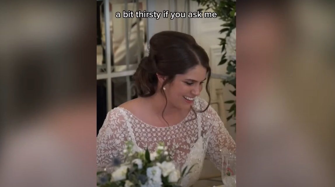 Ian Young's wife Katie laughing during his wedding speech | Source: YouTube / Daily Record