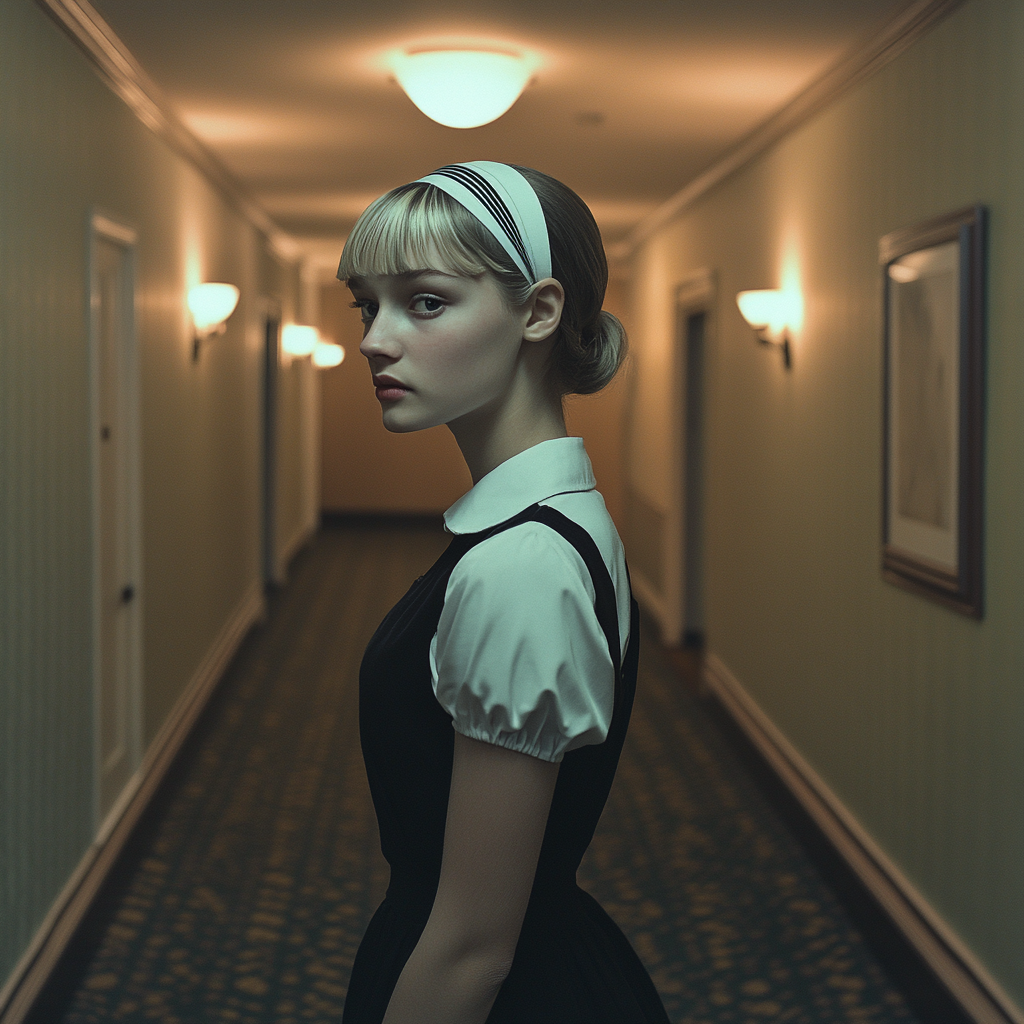 A maid walking down the hotel corridor | Source: Midjourney