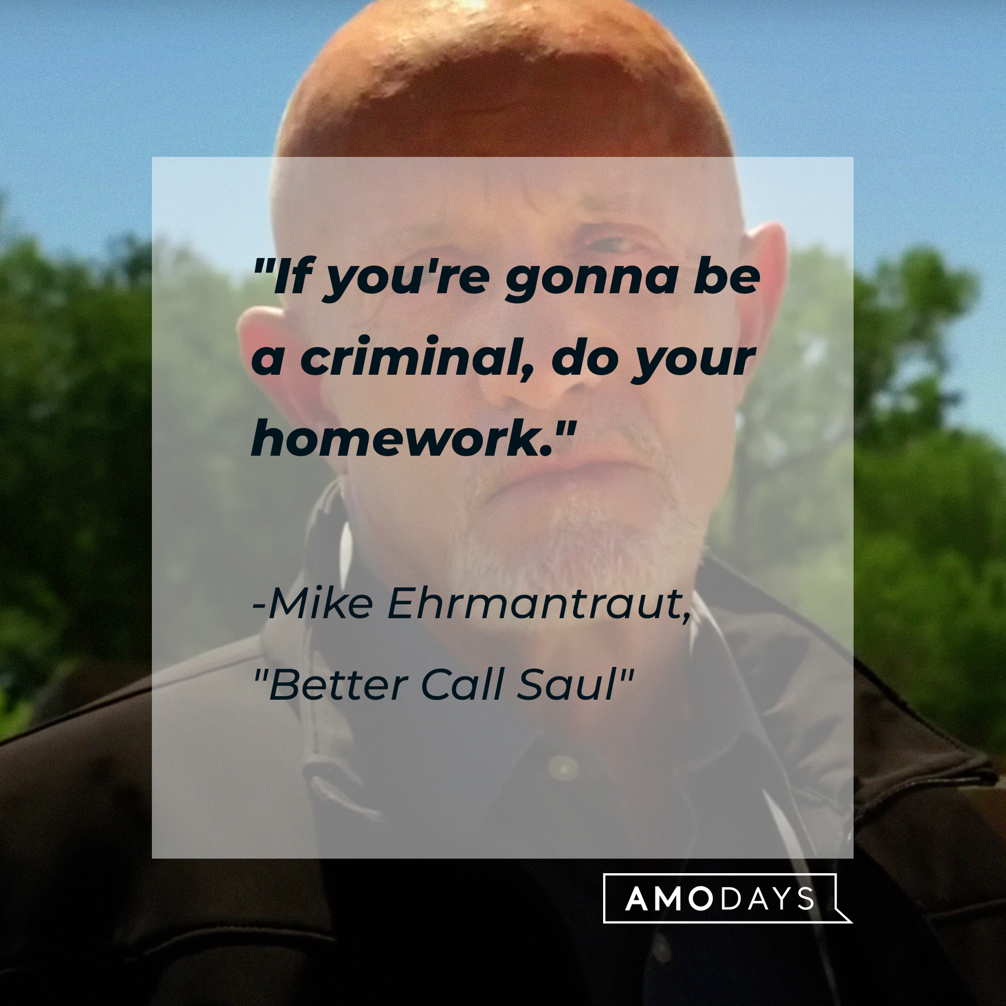 Mike Ehrmantraut with his quote, "If you're gonna be a criminal, do your homework." | Source: youtube.com/breakingbad