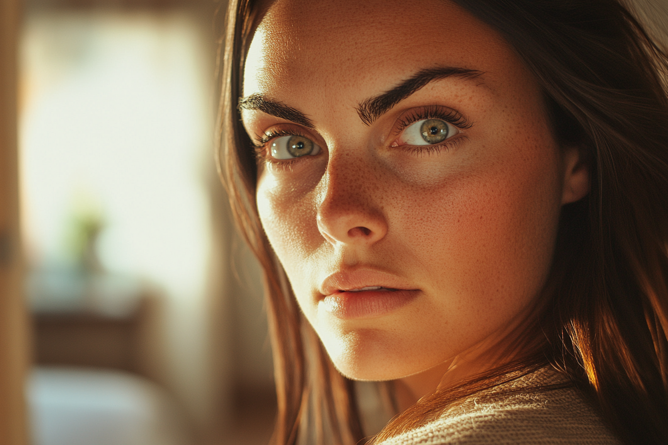 A woman looking straight ahead | Source: Midjourney