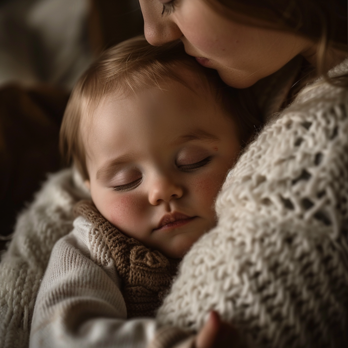 A baby boy sleeping in his mother's arms | Source: Midjourney