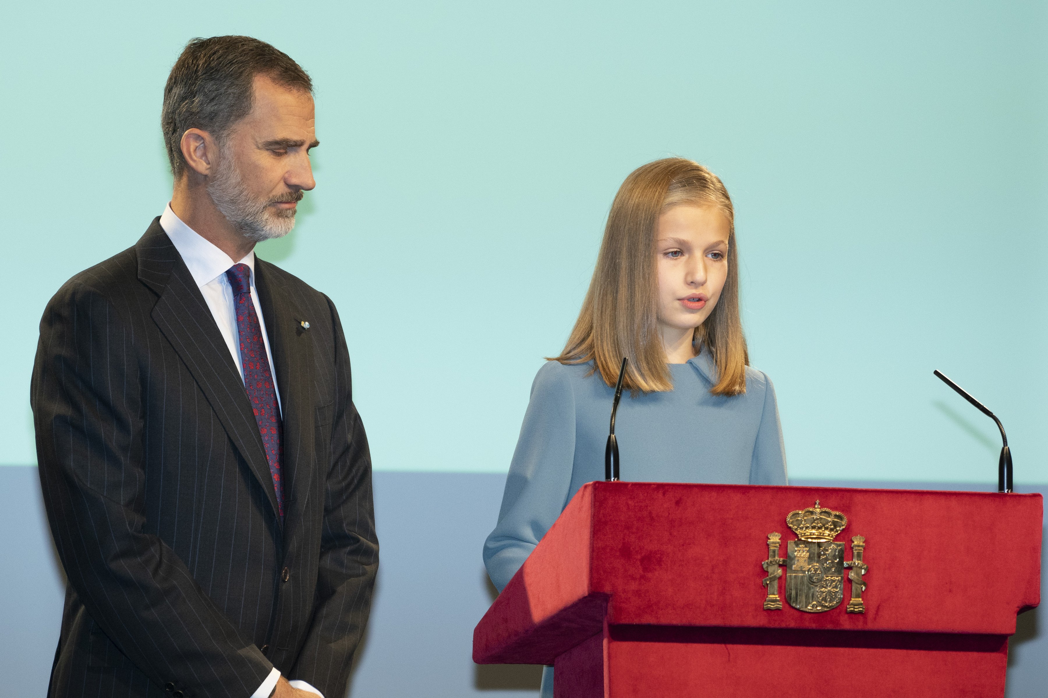 King Felipe VI of Spain and Princess Leonor of Spain at the reading of the Spanish Constitution for the 40th anniversary of its approval by the Congress at the Cervantes Institute on October 31, 2018, in Madrid, Spain | Source: Getty Images
