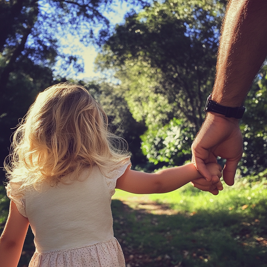 A little girl holding her father's hand | Source: Midjourney