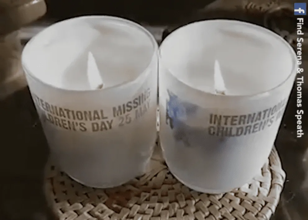 Candles that Harry Speath lit for Serena and Thomas Speath on International Missing Children's Day.  |  Source: facebook.com/NewsnerEspanol