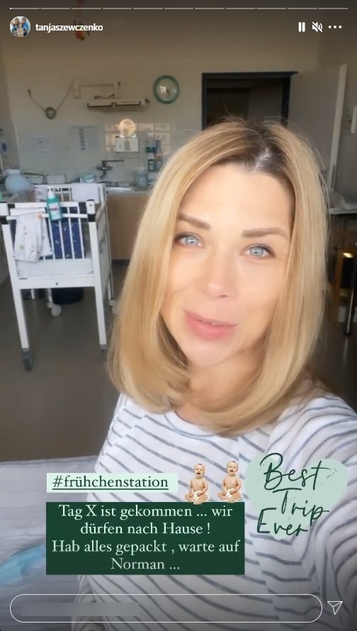 Tanja Szewczenko berichtet über ihre Krankenhausentlassung in ihrer Instagram-Story. I Quelle: instagram.com/tanjaszewczenko