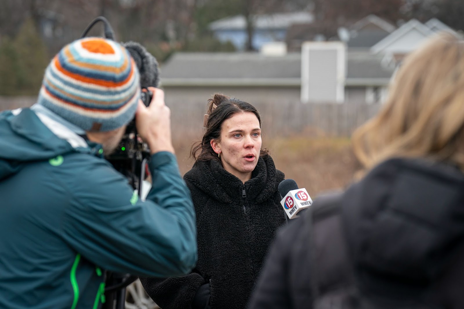 Bethany Highman, a parent of a student at Abundant Life Christian School, reporting that her daughter is okay after the school shooting on December 16. | Source: Getty Images