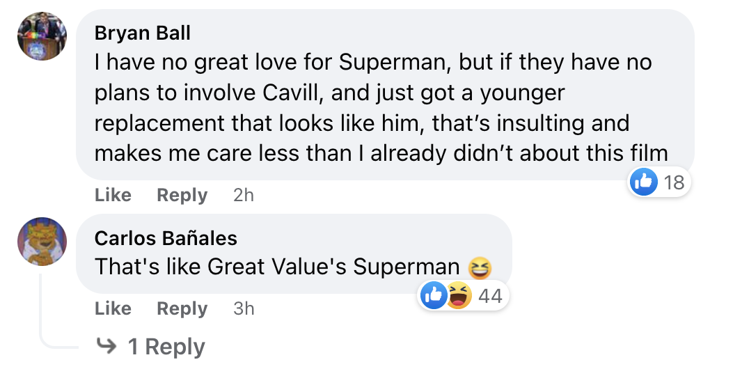 Fans' comments on the new "Superman" casting | Source: facebook.com/entertainmentweekly