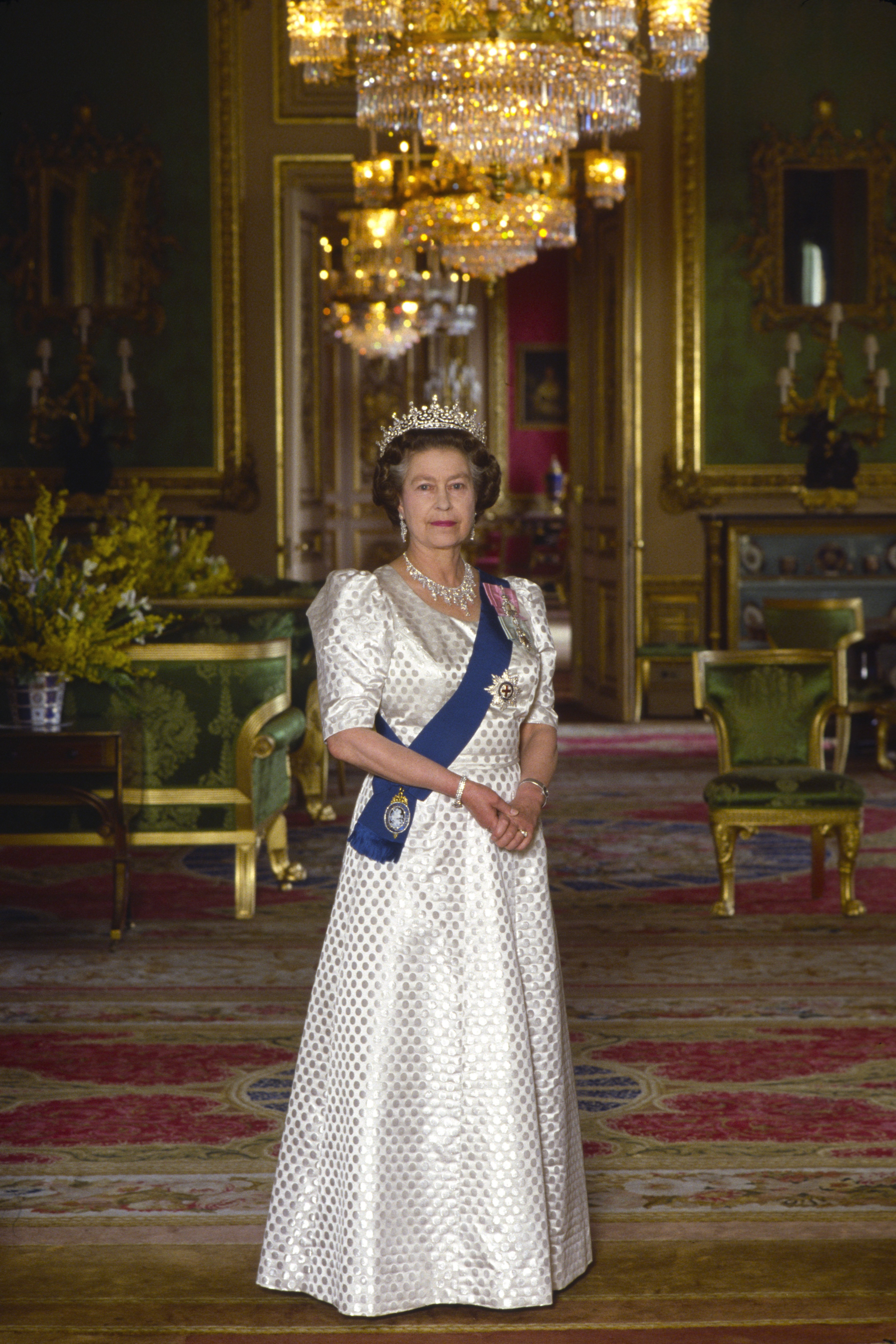 The Queen In The Green Drawing Room At Home In Windsor Castle. | Source: Getty Images