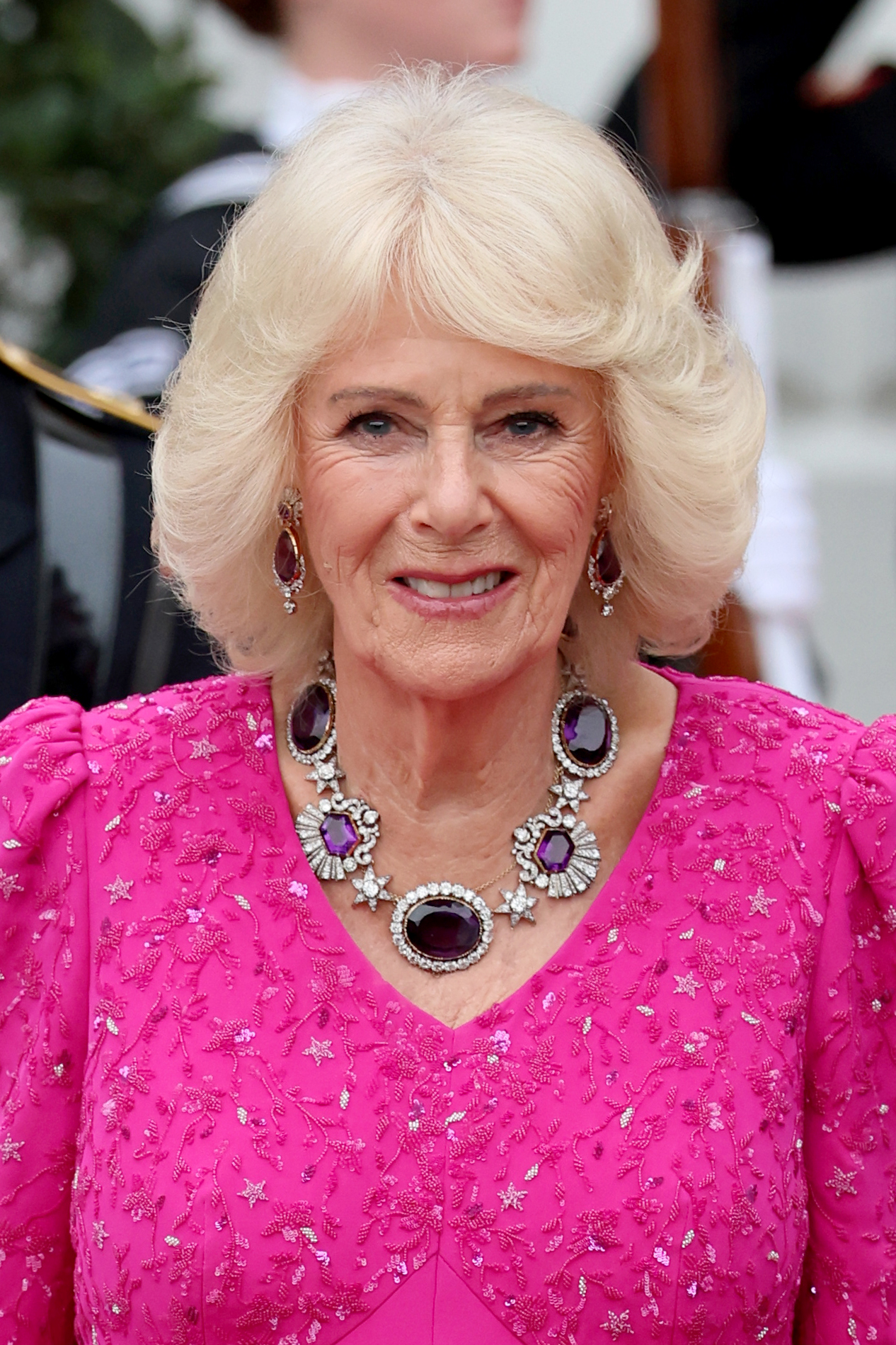 Queen Camilla poses outside during an official state dinner hosted by the President and First Lady at The White House on day two of the State Visit on April 28, 2026 in Washington, DC. | Source: Getty Images