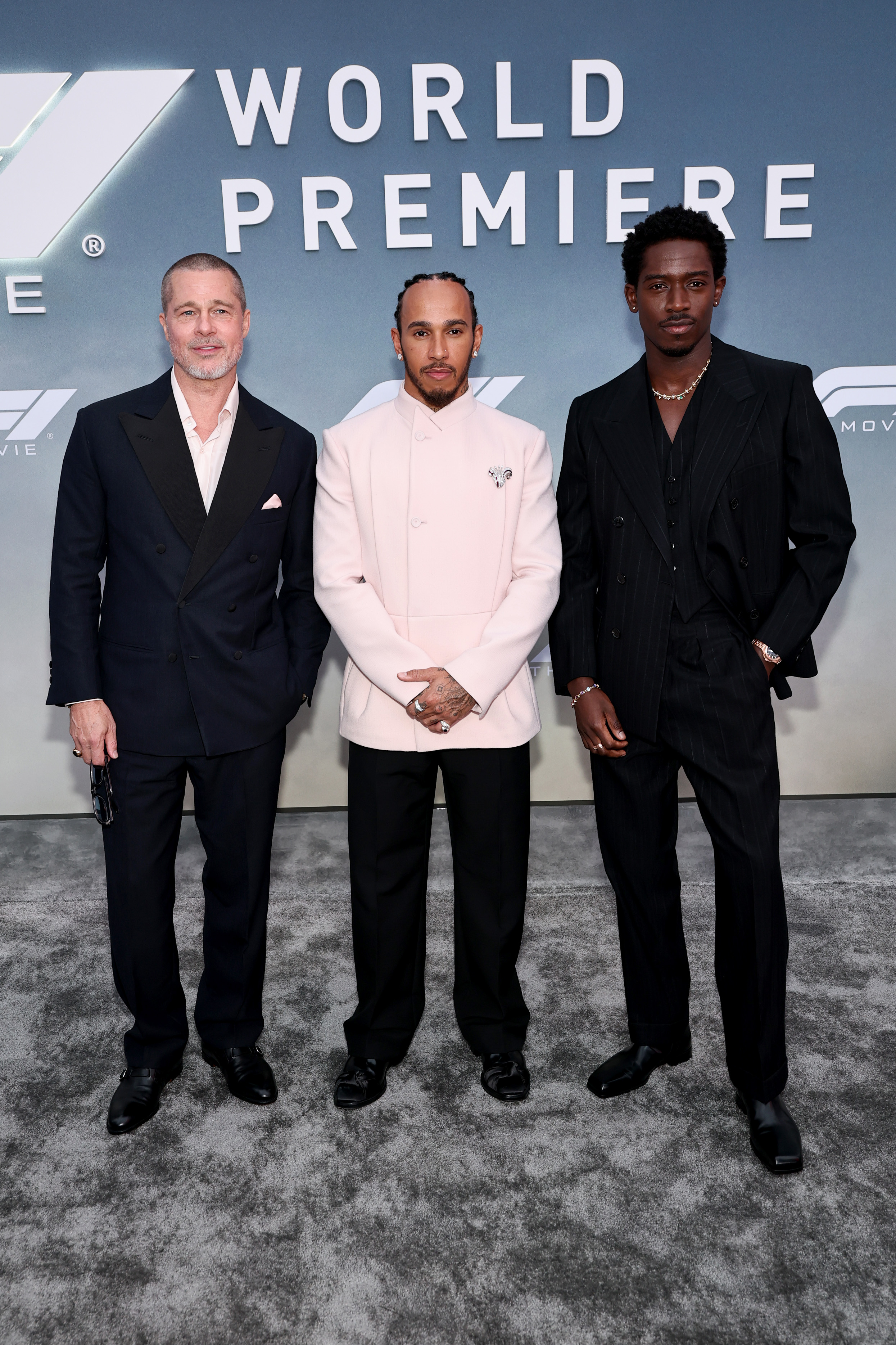 Brad Pitt, Lewis Hamilton, and Damson Idris. | Source: Getty Images