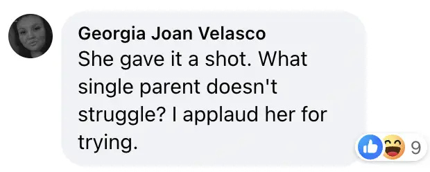 Georgia Joan Velasco's comment on Kara Hoppo's GoFundMe initiative | Source: Facebook.com/DailyMailUK