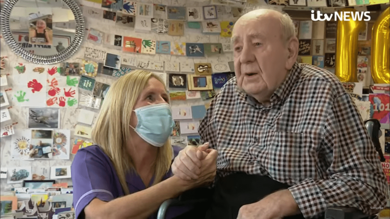 ​   ​Jack Annall and his Care home manager | Photo : Youtube.com/ITV News