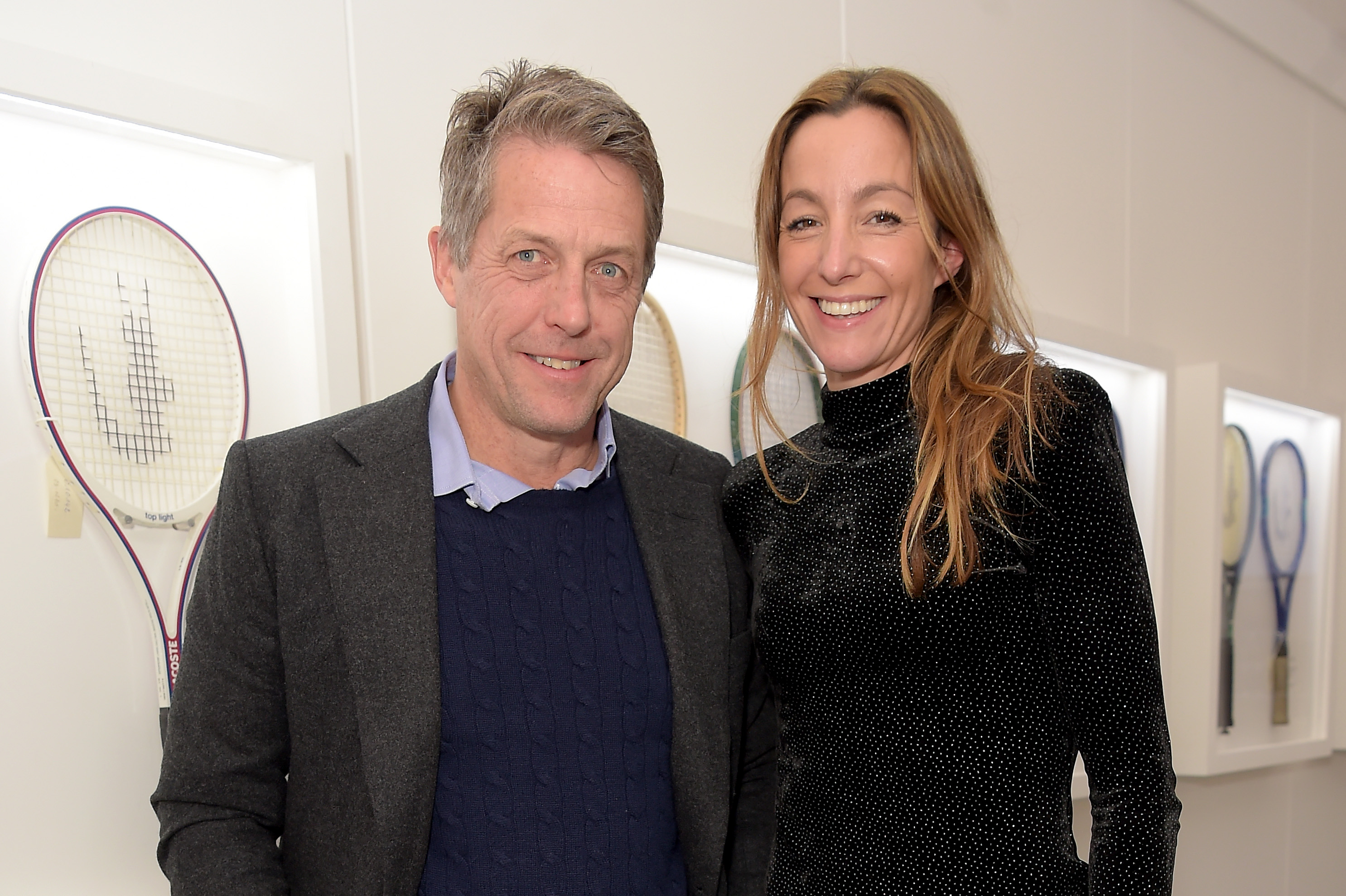 Hugh Grant and Anna Elisabet Eberstein at the Lacoste VIP Lounge of the 2019 ATP World Tour Tennis Finals on November 17, 2019 in London, England | Source: Getty Images