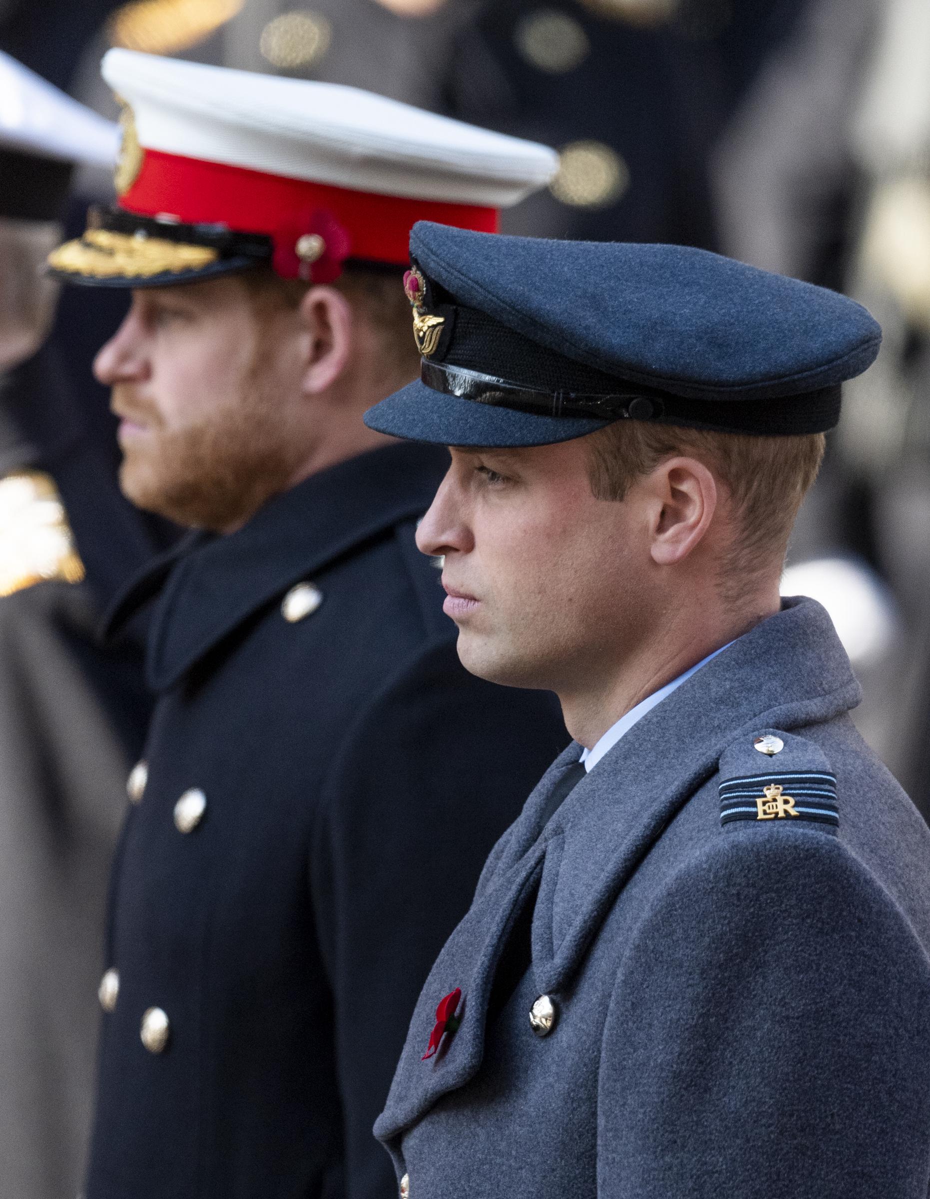 Prince William and Prince Harry at the annual Remembrance Sunday memorial at The Cenotaph on November 10, 2019, in London, England | Source: Getty Images