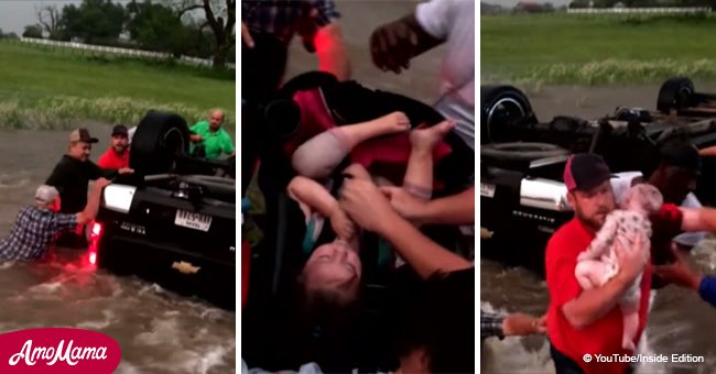 Stranger saves father and his babies from drowning in overturned truck