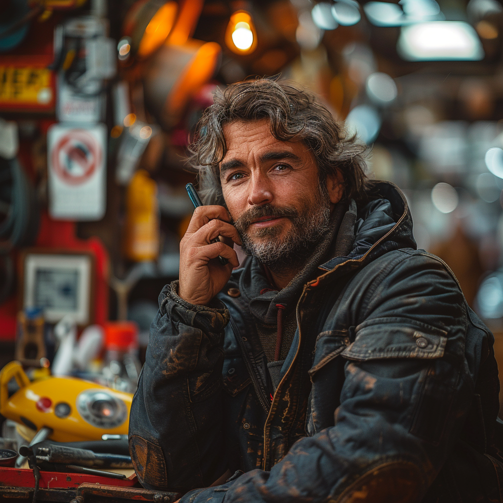 A mechanic on the phone | Source: Midjourney