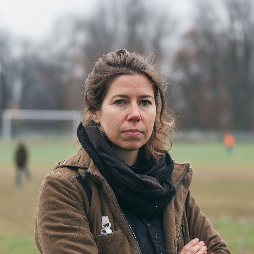 A woman standing outside while at soccer practice | Source: Midjourney