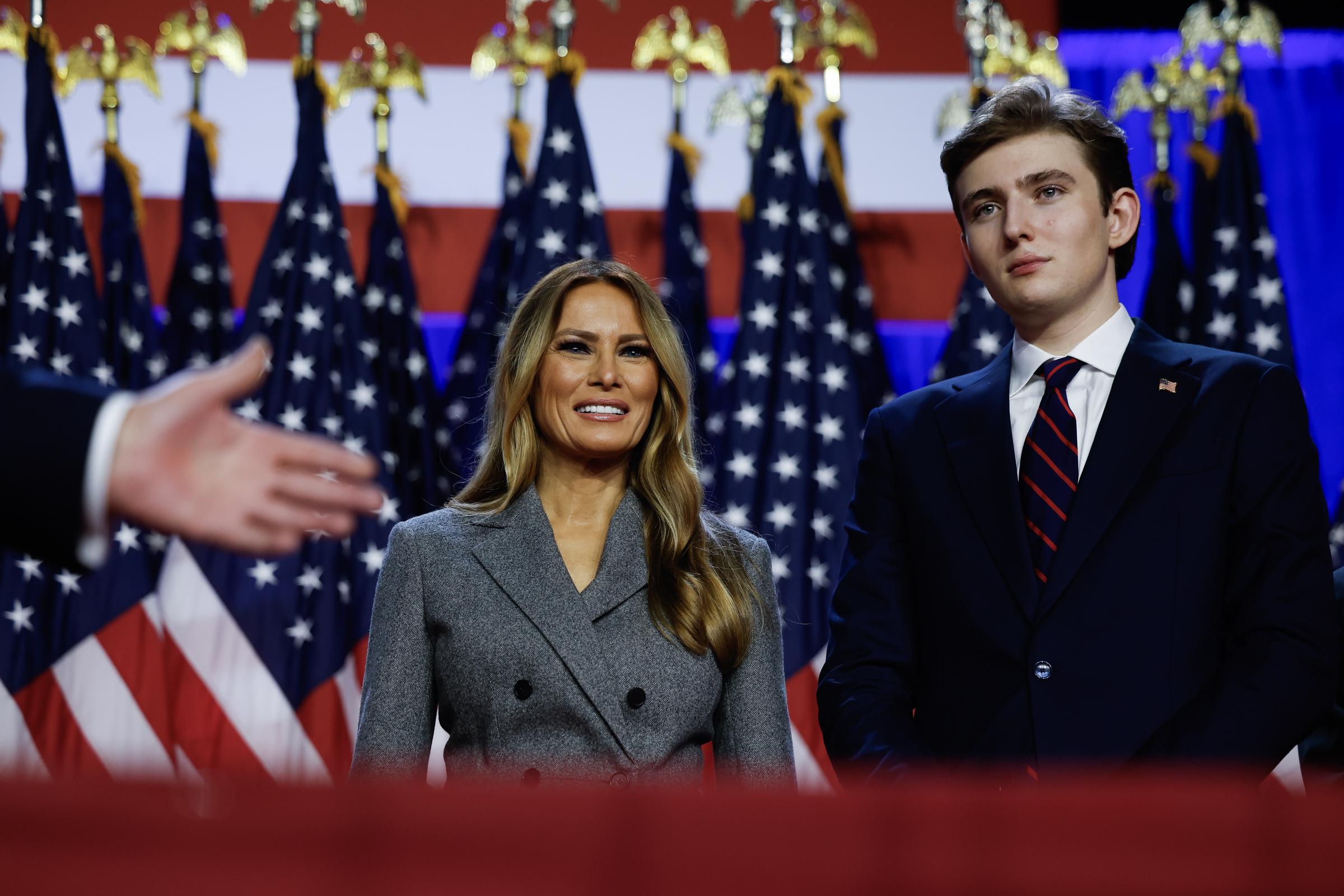 Melania and Barron Trump during an election night event on November 6, 2024, in West Palm Beach, Florida. | Source: Getty Images