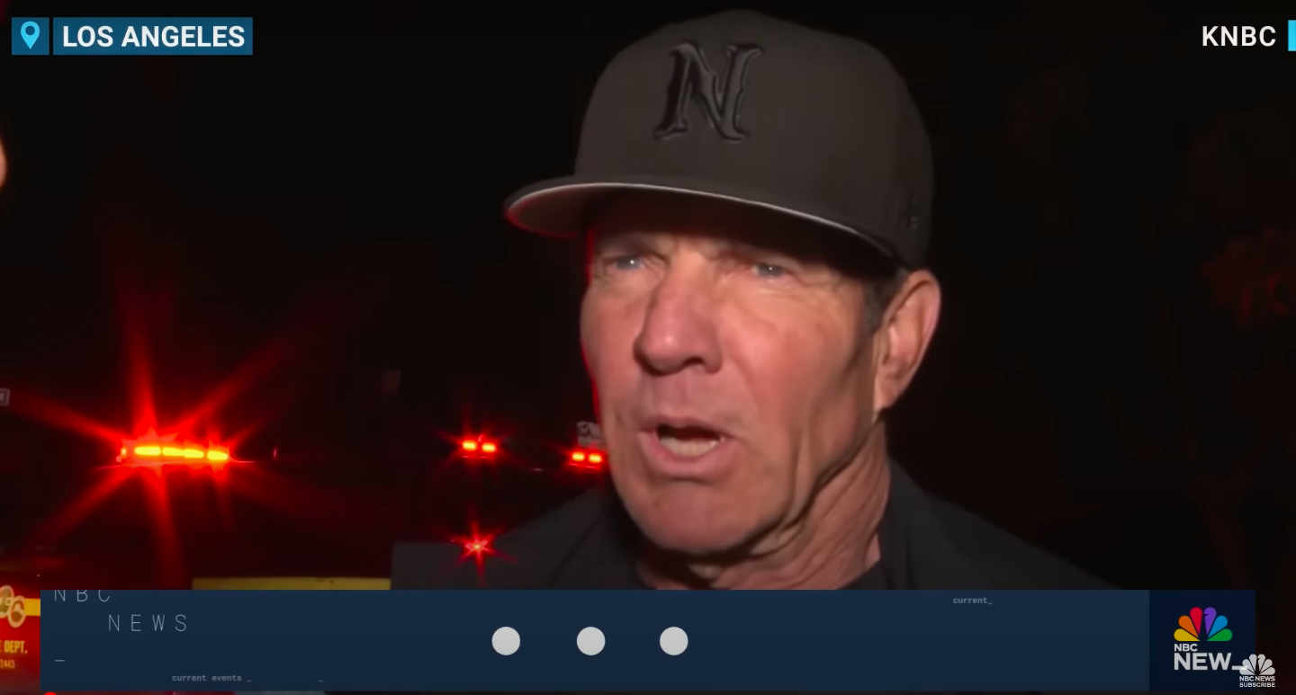 Dennis Quaid speaking to KNBC reporter Robert Kovacik about the California wildfires, posted on January 11, 2025. | Source: YouTube/NBC News