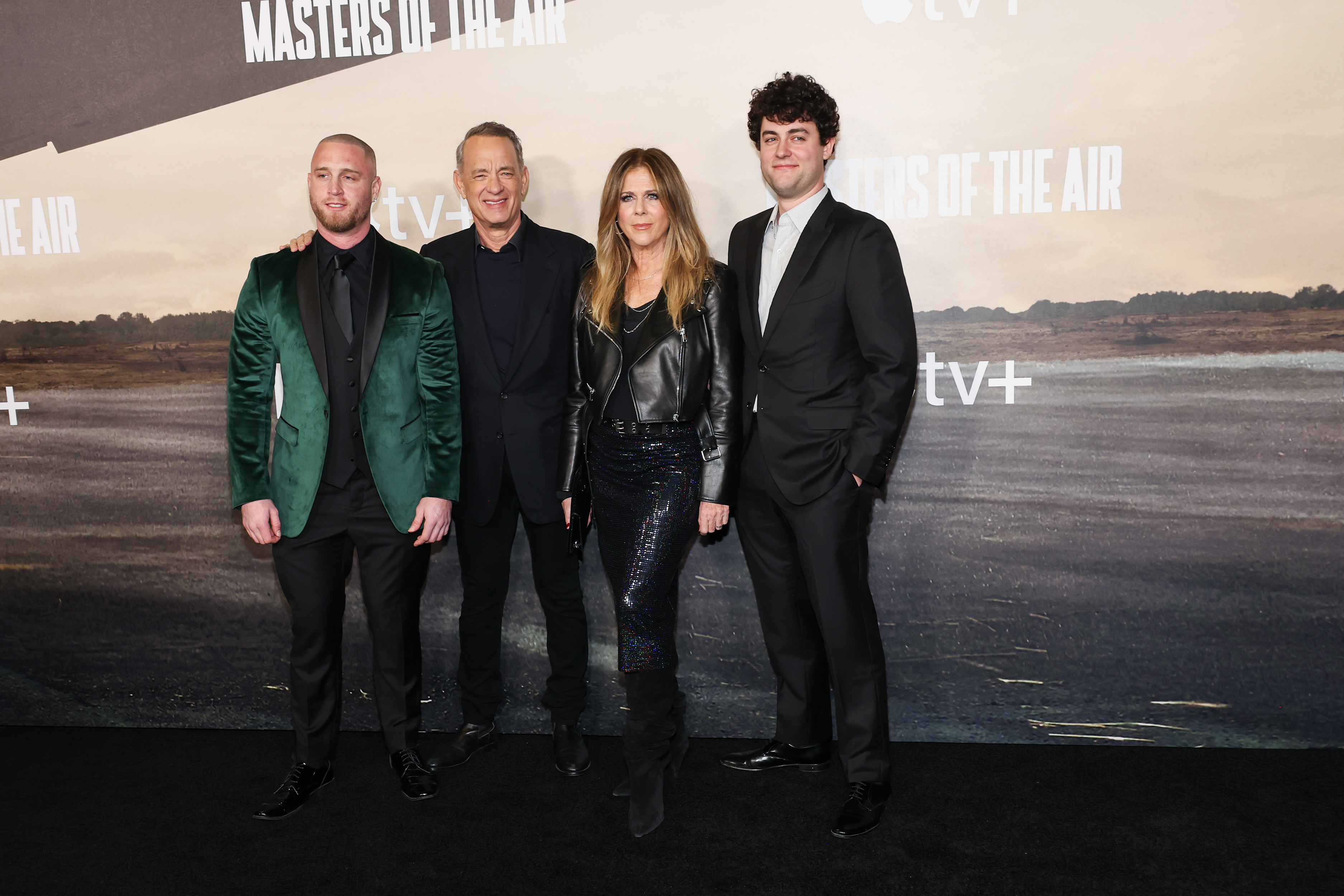 Chet Hanks, Tom Hanks, Rita Wilson, and Truman Hanks at the Los Angeles premiere of the "Masters of the Air" on January 10, 2024. | Source: Getty Images