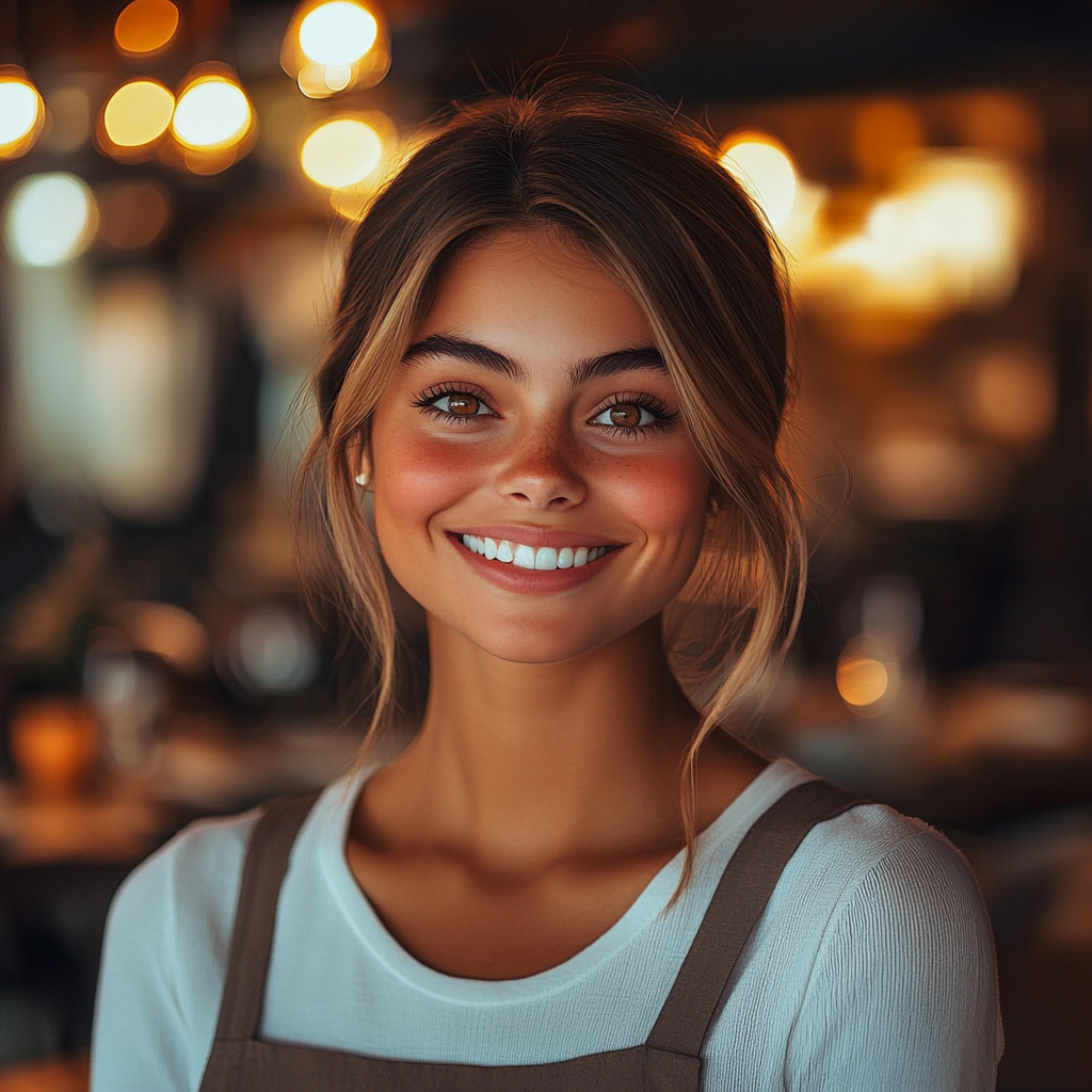 A cheerful juice bar attendant | Source: Midjourney