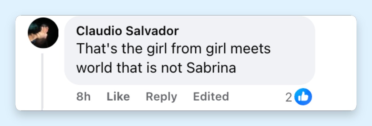 A fan reacts to Sabrina Carpenters new look | Source: Facebook/sabrinacarpenter