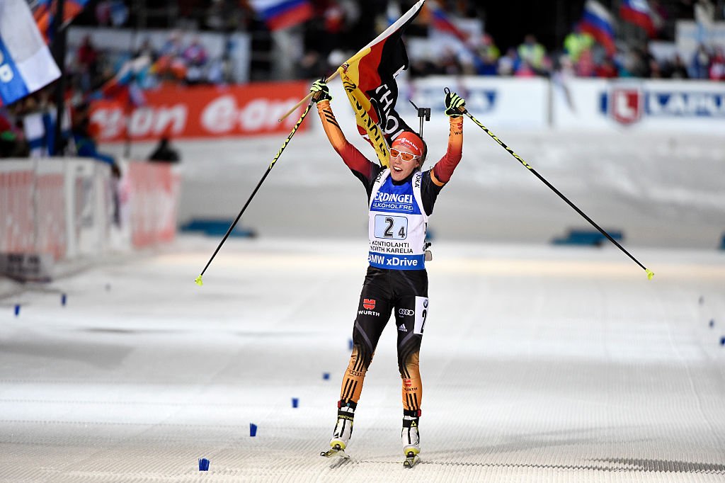 Vanessa Hinz belegt den 1. Platz während der Frauenstaffel der IBU Biathlon-Weltmeisterschaft am 13. März 2015 in Kontiolahti, Finnland. (Foto von Vianney Thibaut / Agence Zoom) I Quelle: Getty Images