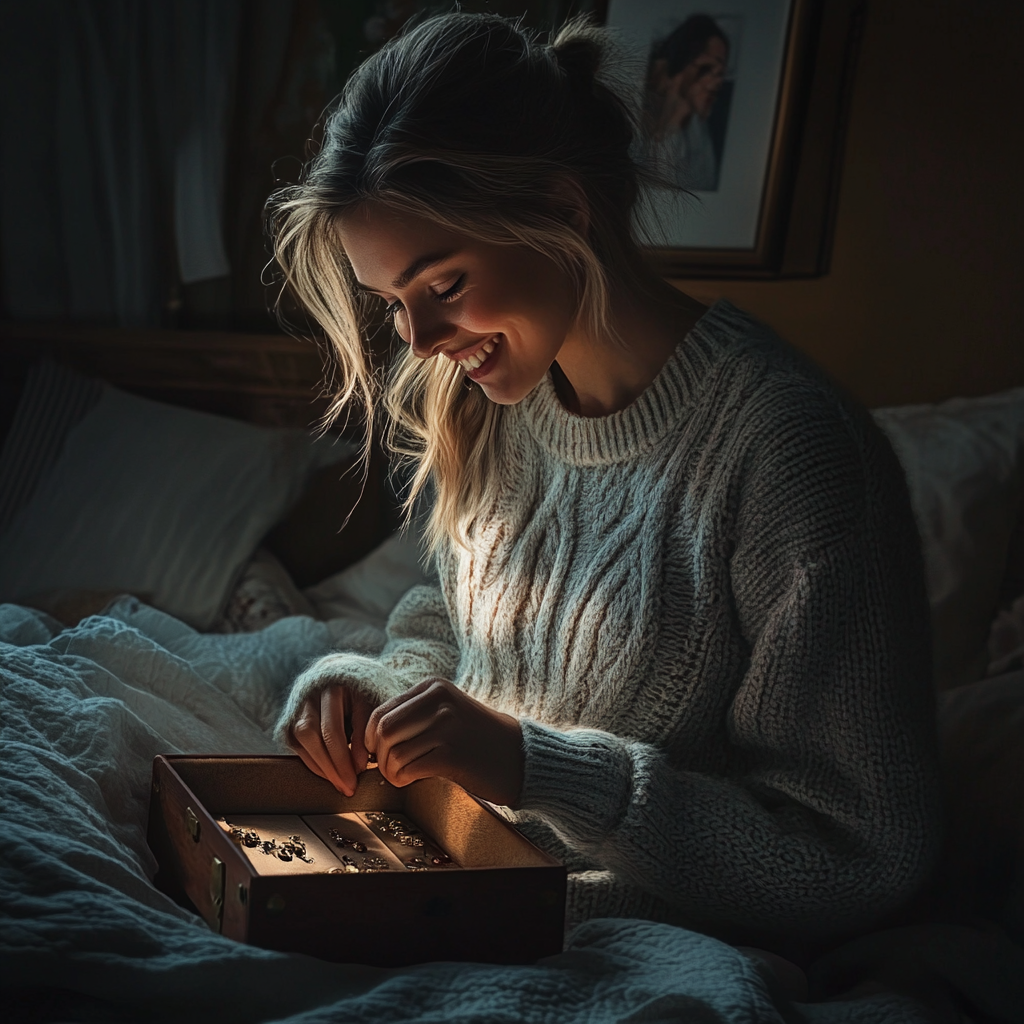 A woman digging in a jewelry box | Source: Midjourney