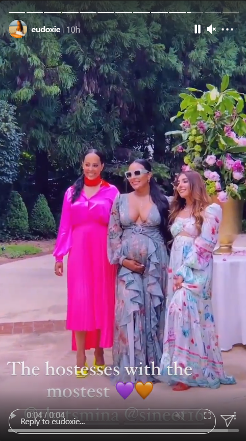 A screenshot from a video of Ludacris' wife Eudoxie Bridges with her friends at her baby shower | Photo: Instagram.com/eudoxie