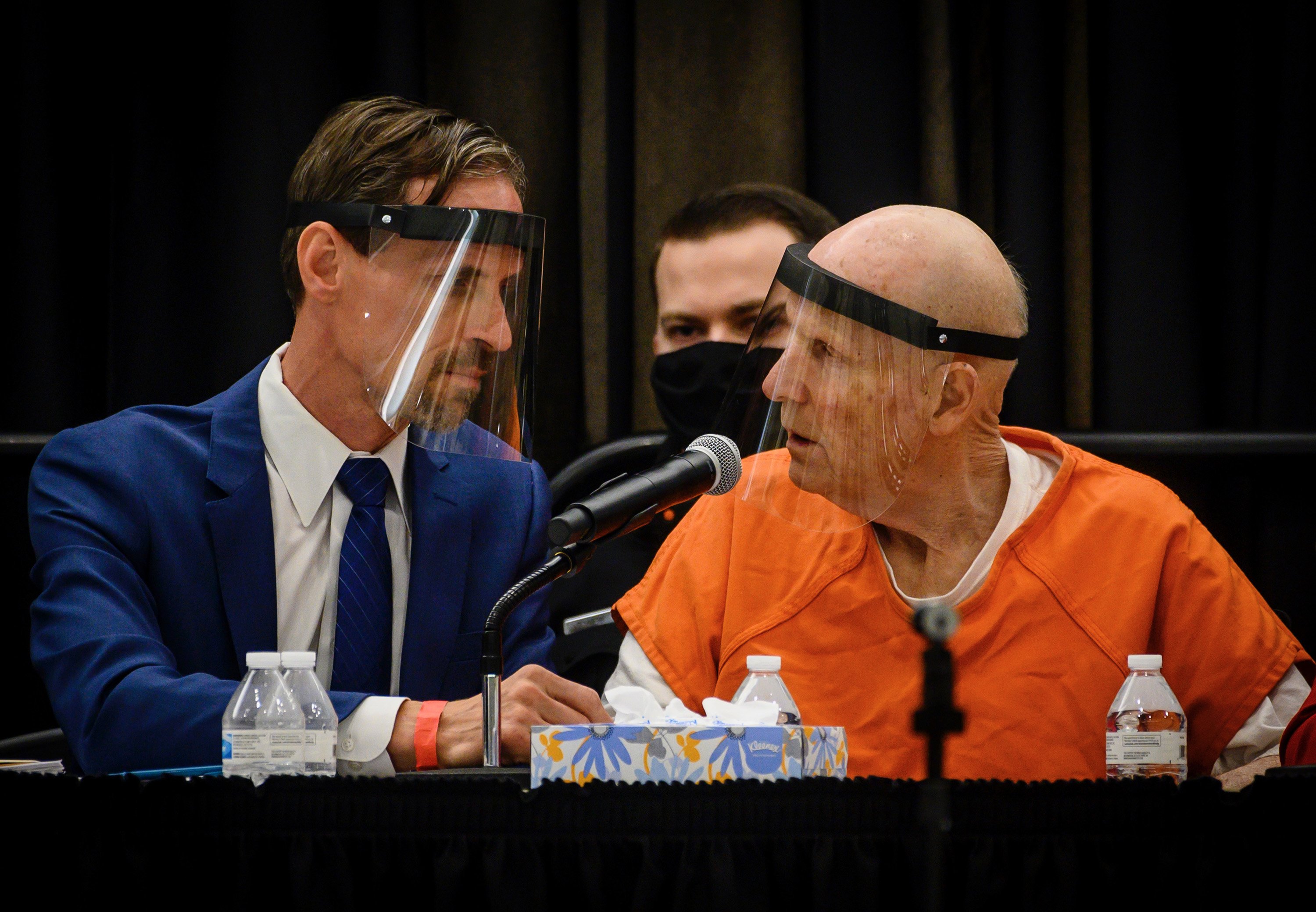 Public defender Joseph Cress and Joseph James DeAngelo are pictured at Sacramento State on Monday, June 29, 2020. | Source: Getty Images