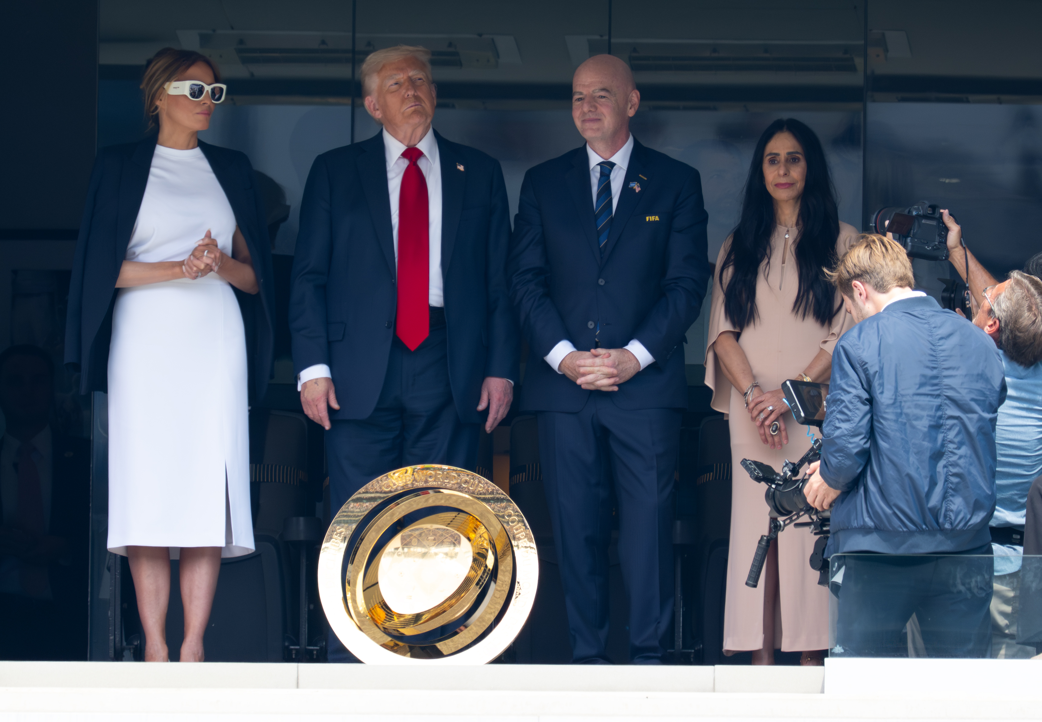 Melania and Donald Trump with Gianni Infantino and Leena Al Ashqar during the FIFA Club World Cup final on July 13, 2025. | Source: Getty Images