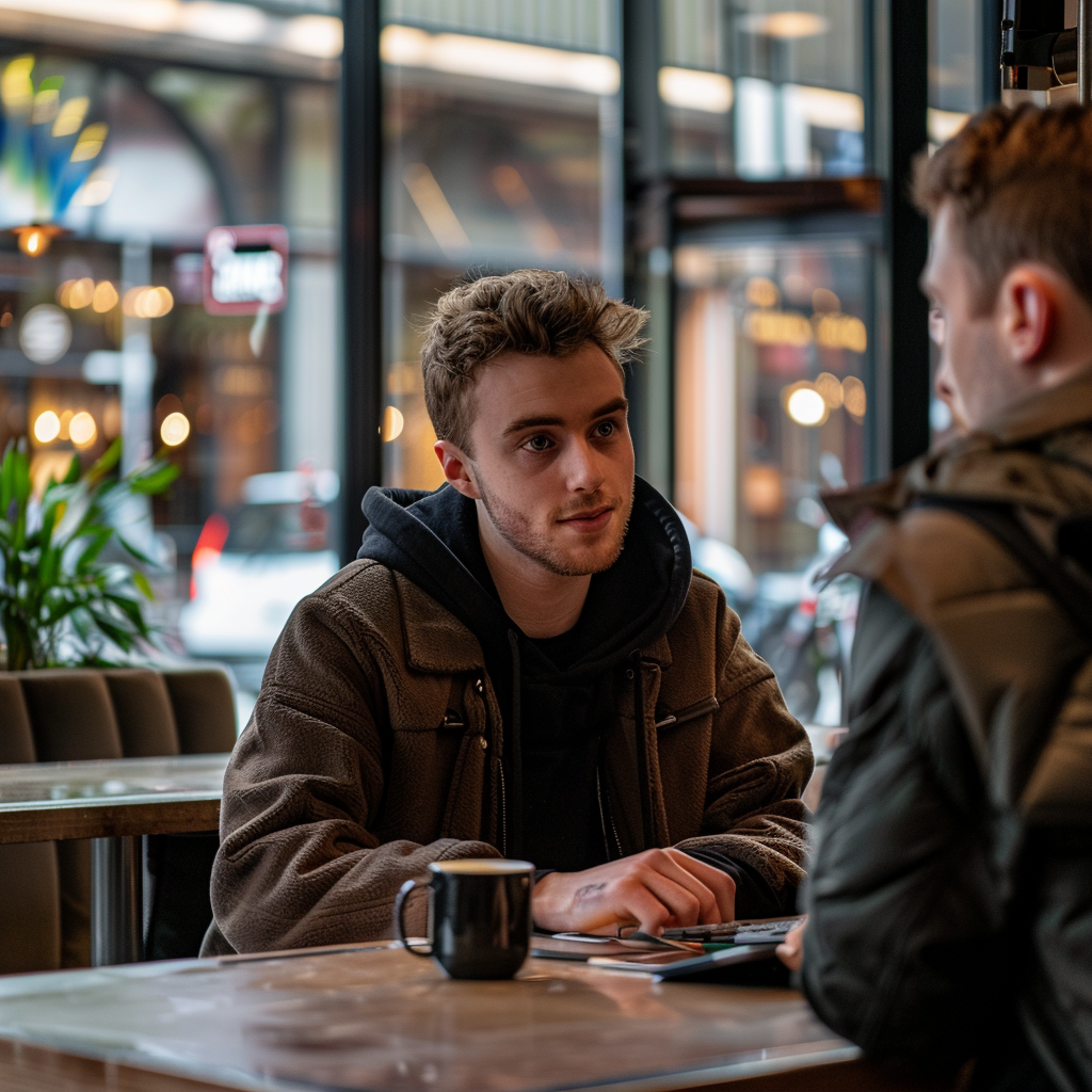 Two men meet in a café | Source: Midjourney
