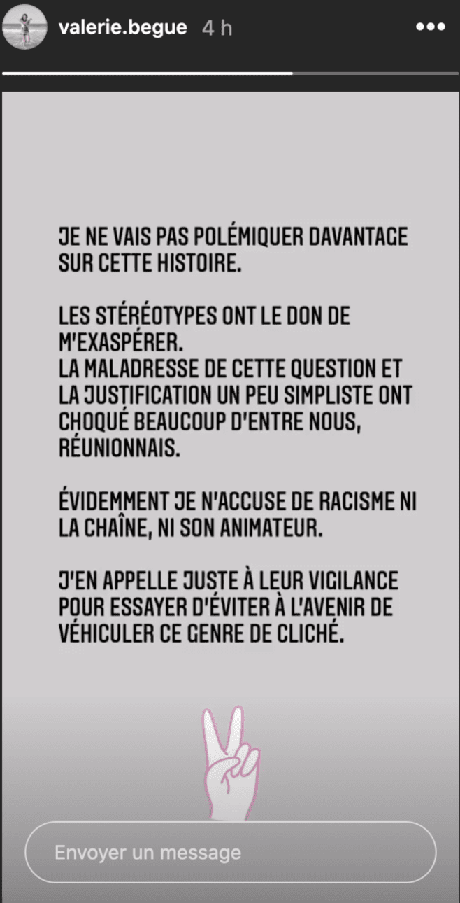 Réaction de Valérie Bègue sur Instagram. | Photo : Story Instagram / valerie.begue