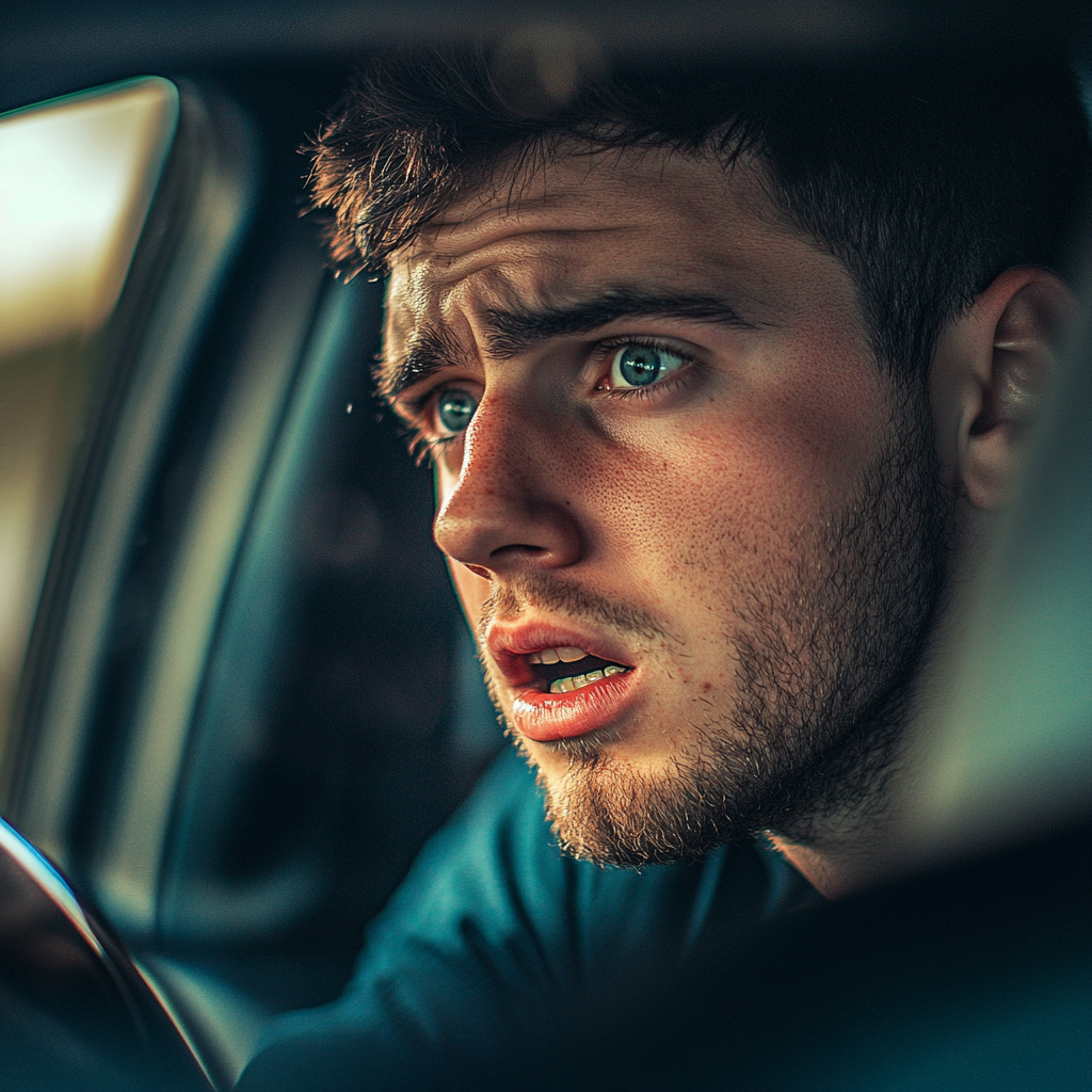 A surprised man in a car | Source: Midjourney