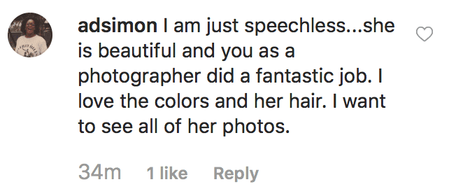 Commenter praises photographer, Jermaine Horton for treating Marian Scott to a professional photoshoot after she is denied a class photo over the color of her hair | Source: instagram.com/jermainehortonphotography