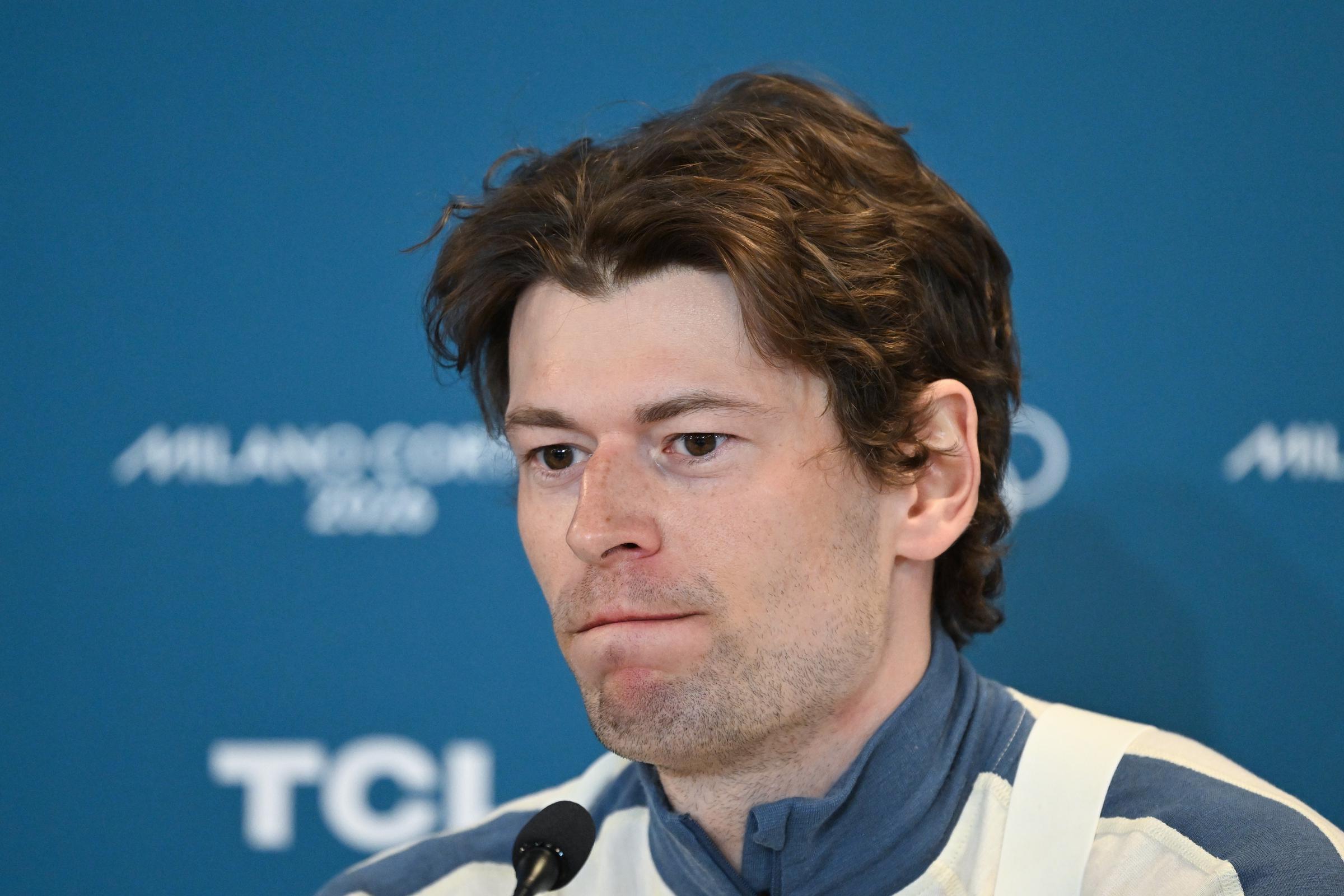 Sturla Holm speaking at a press conference on Day 4 of the Milano Cortina 2026 Winter Olympic Games on February 10 in Antholz-Anterselva, Italy. | Source: Getty Images