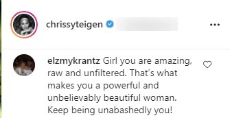 A screenshot of a fan's comment on Chrissy Teigen's post on her instagram page | Photo: instagram.com/chrissyteigen/