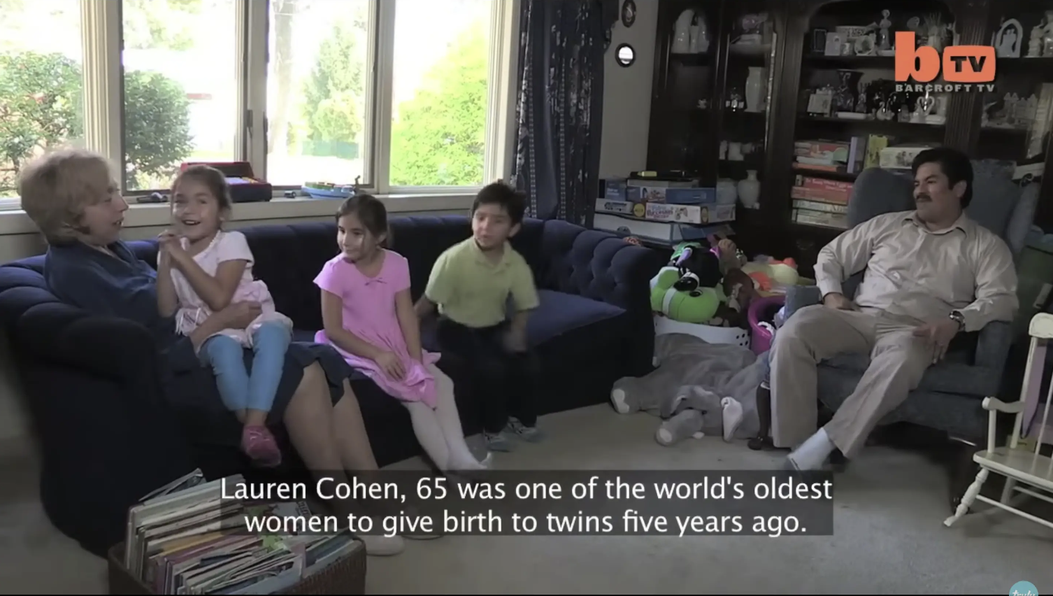 Lauren Cohen and Frank Garcia with their children during an interview about being an older mom. | Source: YouTube/Truly